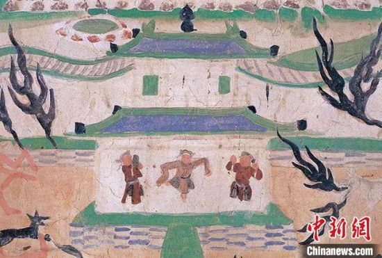 敦煌莫高窟第61窟(五代)中的“歌舞儿童”。(敦煌研究院供图)