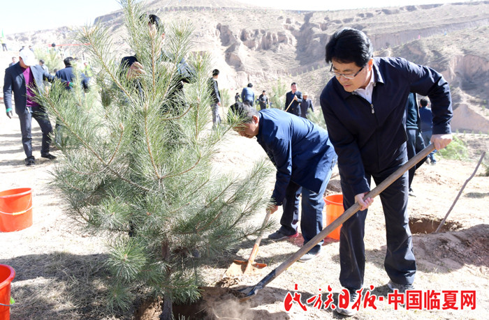 1522721977347310.jpg 4月2日,州委书记杨元忠在东乡县大树乡参加义务植树活动。本报记者史有东摄.jpg